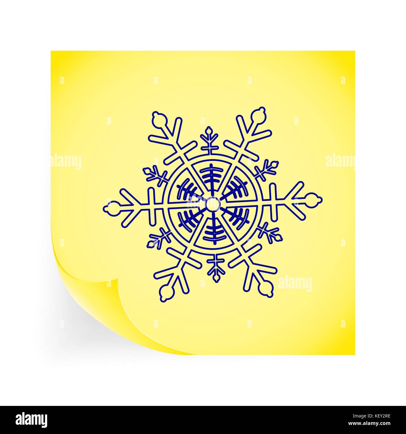 Snowflake. Single icon on the yellow note paper. Vector illustration ...