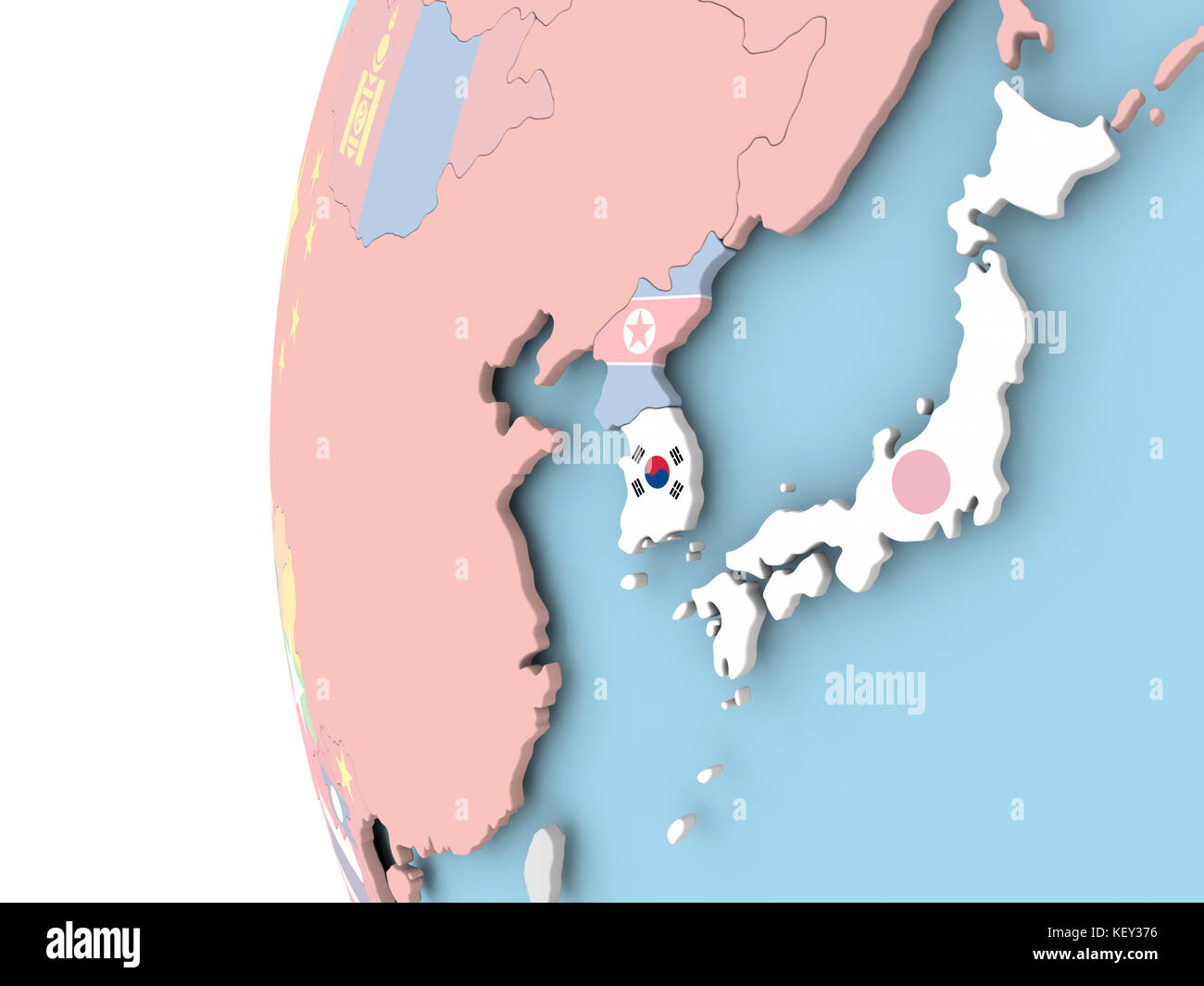 South Korea on political globe with flag. 3D illustration Stock Photo ...