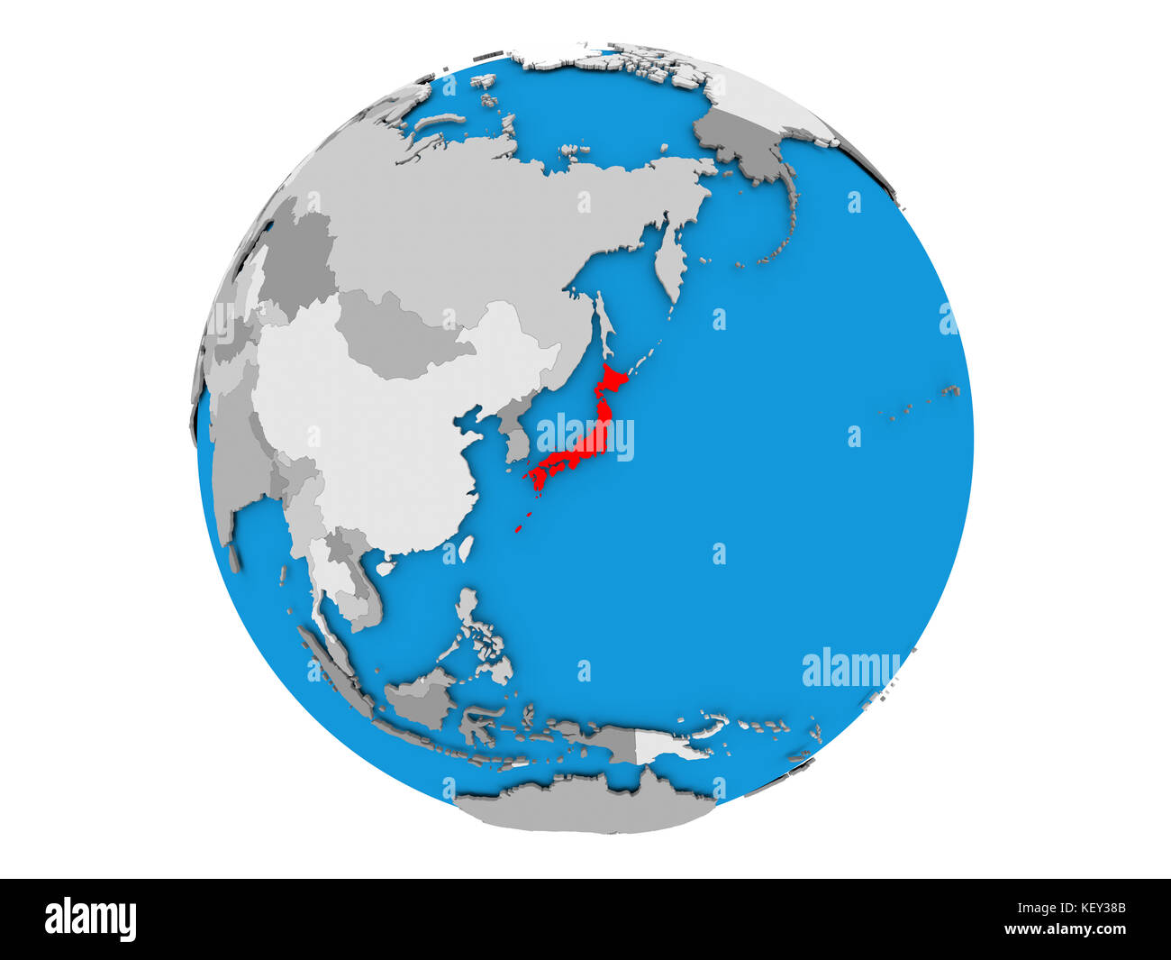Japan highlighted in red on political globe. 3D illustration isolated ...