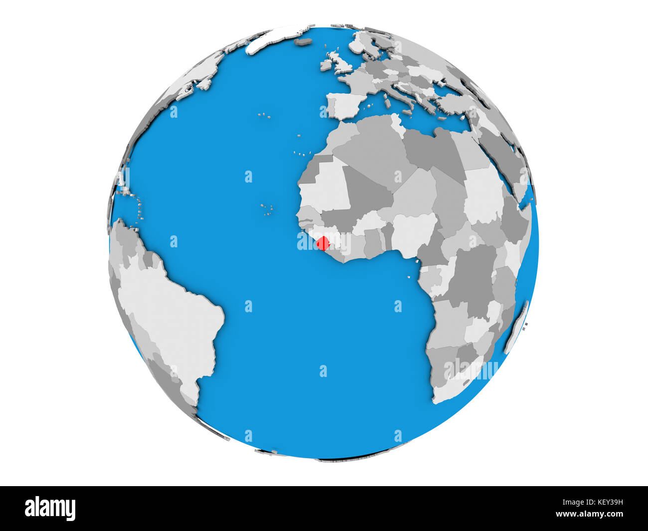 Sierra Leone highlighted in red on political globe. 3D illustration ...