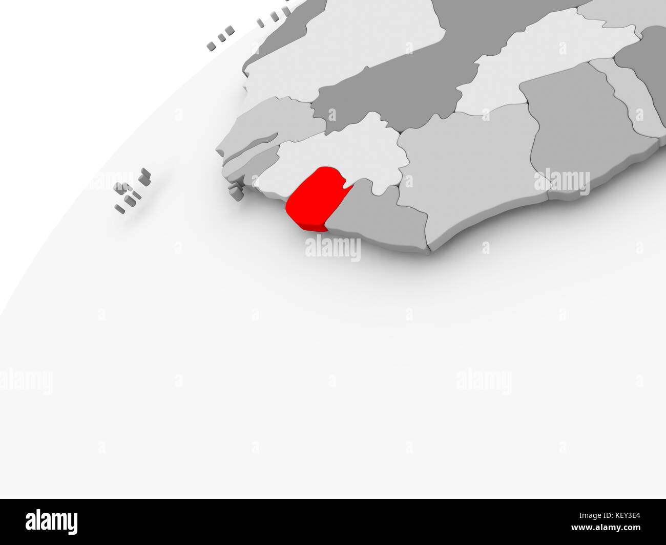 Map of Sierra Leone in red on grey political globe. 3D illustration ...