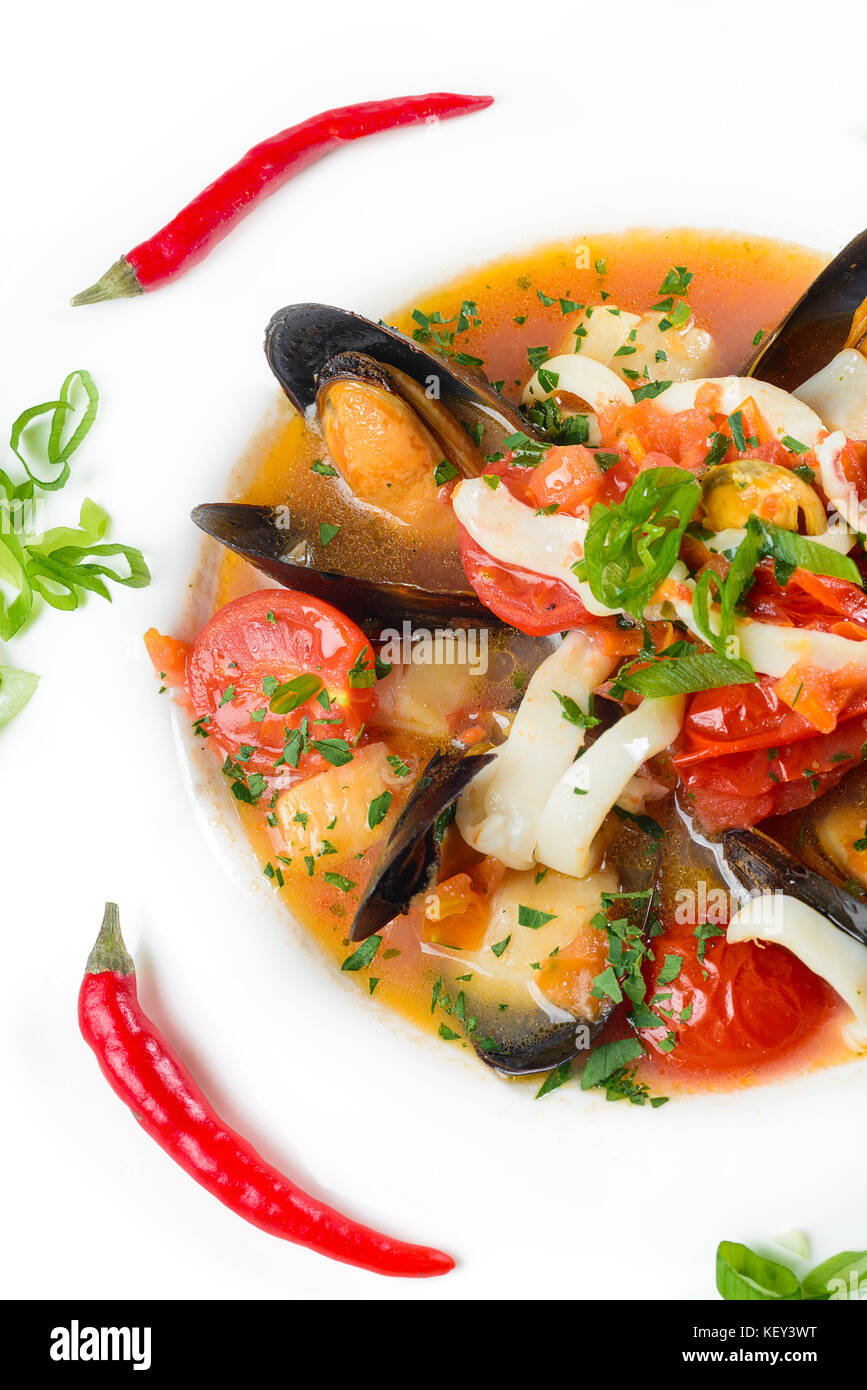 Soup with seafood Stock Photo Alamy