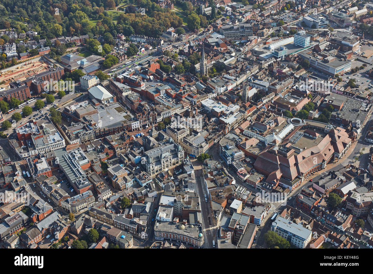 An aerial view of the centre of Ipswich, the County Town of Suffolk Stock Photo