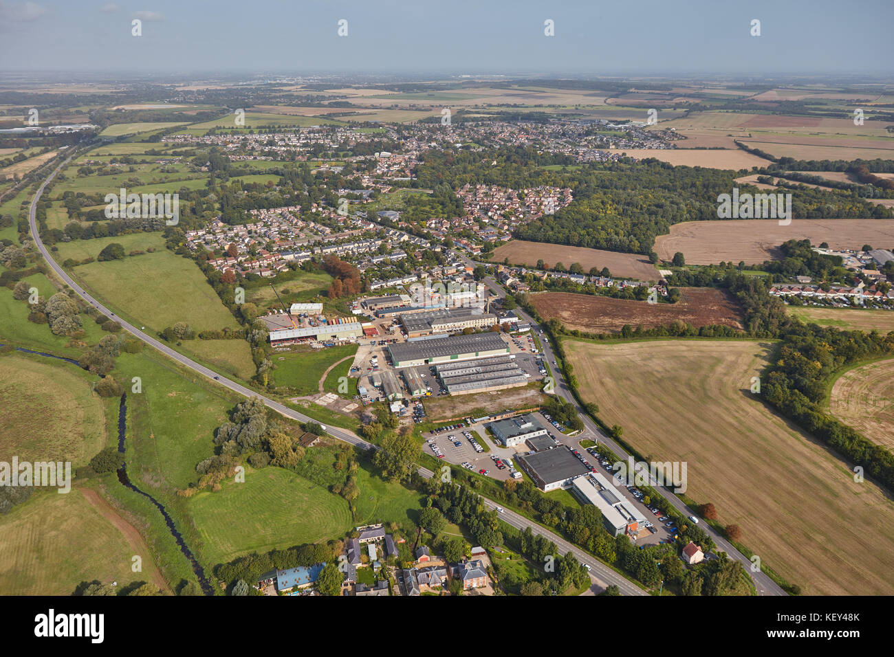 An aerial view of the large Cambridgeshire village of Sawston Stock Photo