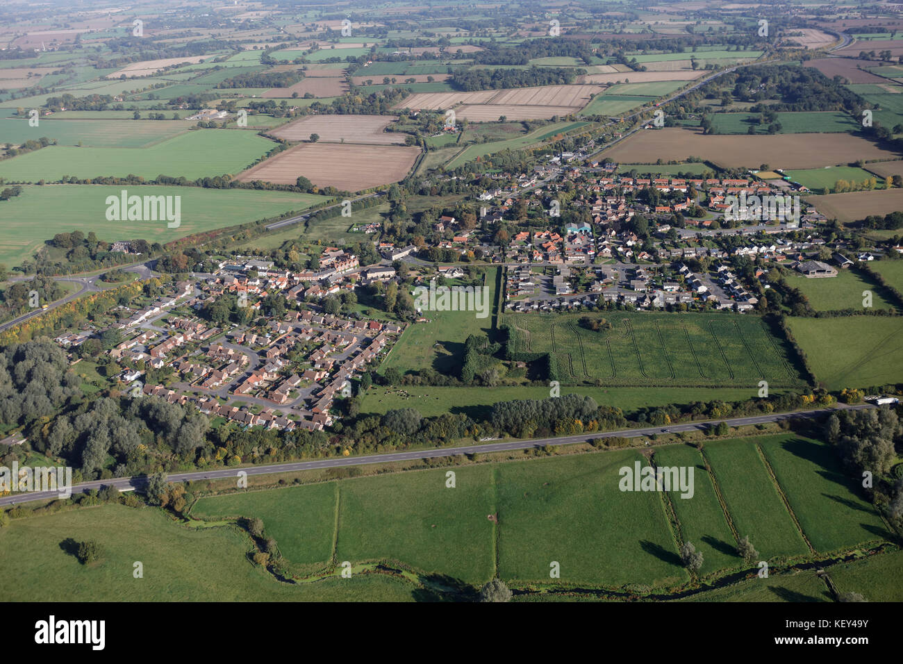 An aerial view of Scole, a village on the Norfolk/Suffolk border Stock Photo