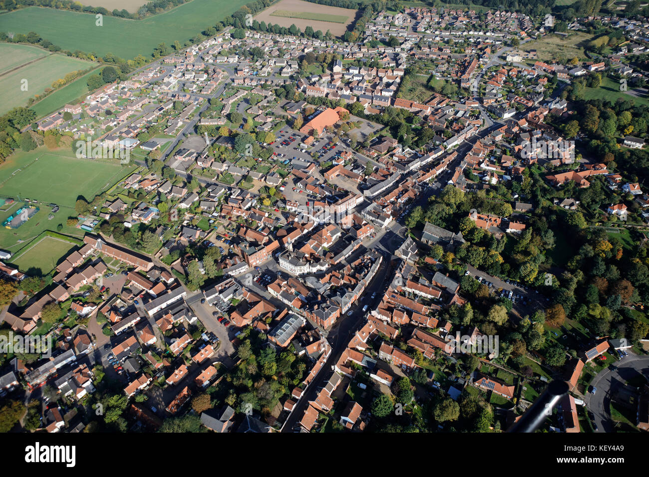 An aerial view of the Norfolk town of Harleston Stock Photo