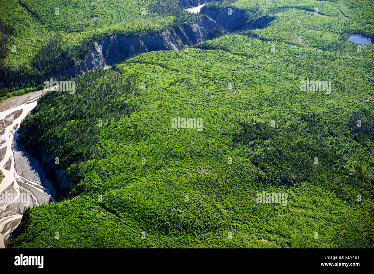 An aerial view of Chitina in the Wrangellâ€“St. Elias National Park in Alaska, USA. The Wrangell Saint Elias National Park, form the largest National  Stock Photo