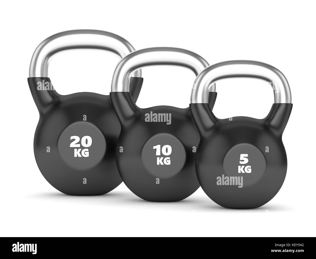 3d render of three kettlebells isolated on white background Stock Photo ...