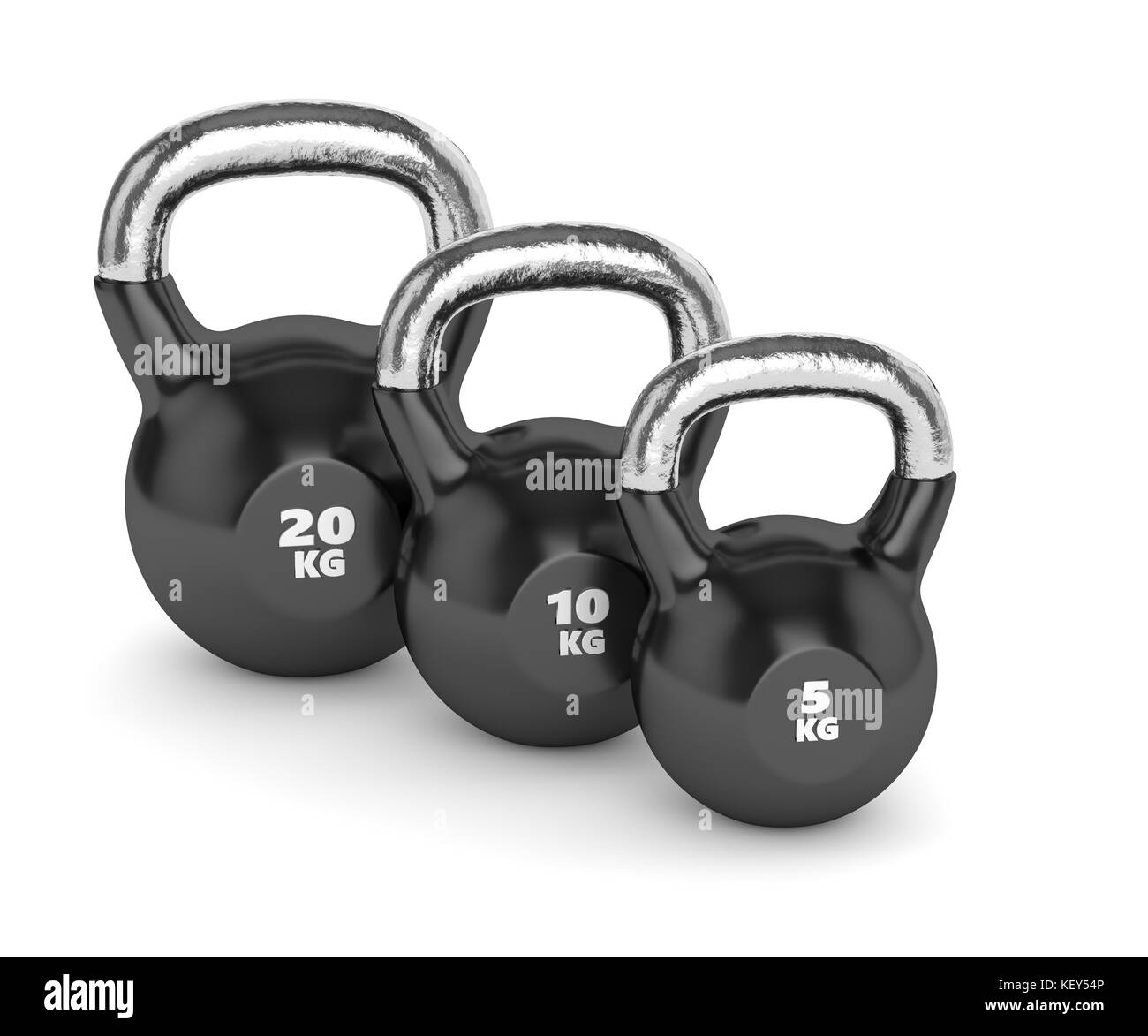 3d render of three kettlebells isolated on white background Stock Photo ...