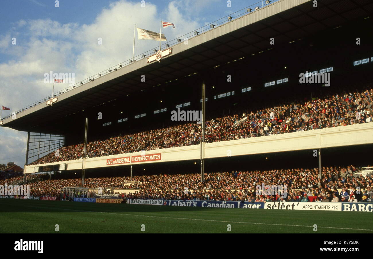 The East Stand Arsenal FC Stadium, Highbury 1991  Photograph by Tony Henshaw Stock Photo