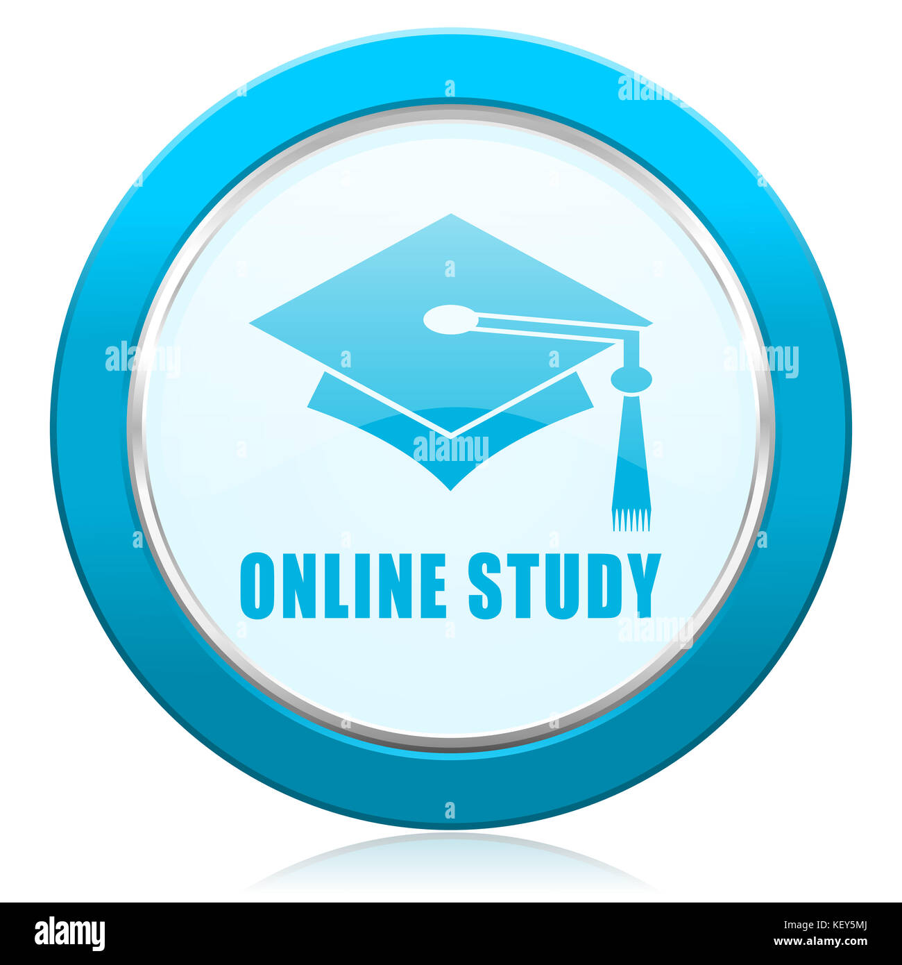 Online, study blue chrome silver metallic border web icon. Round button ...