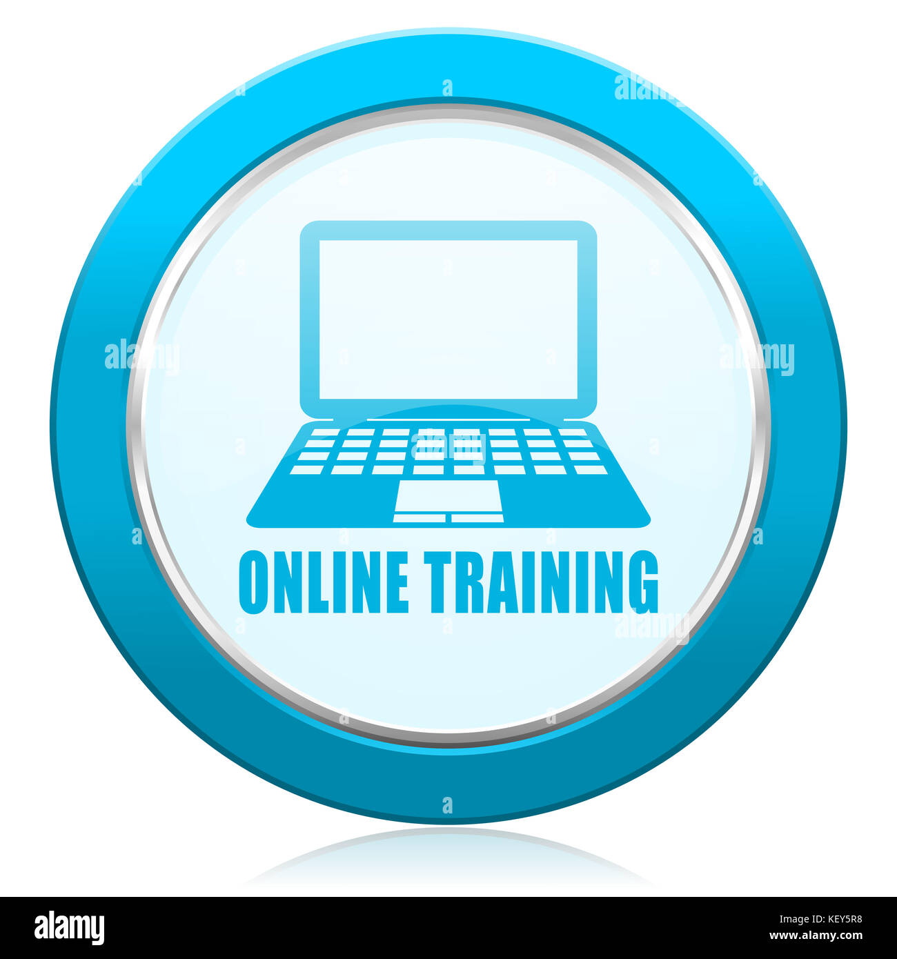 Online training blue chrome silver metallic border web icon. Round ...