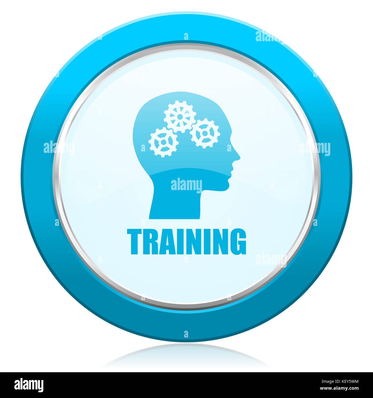 Training blue chrome silver metallic border web icon. Round button for ...
