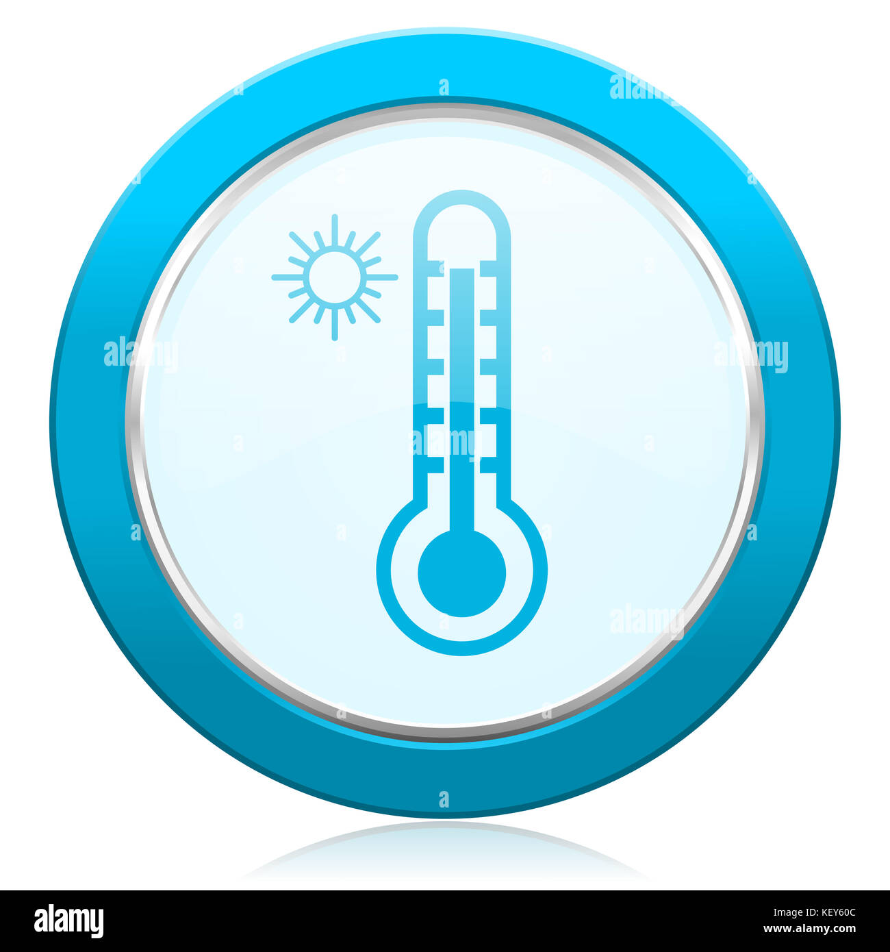 Hot Temperature Blue Chrome Silver Metallic Border Web Icon Round