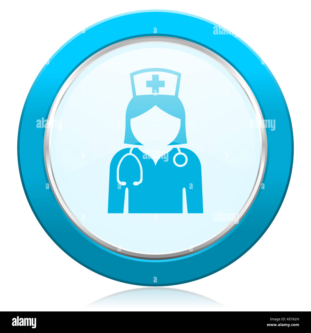 Nurse blue chrome silver metallic border web icon. Round button for ...