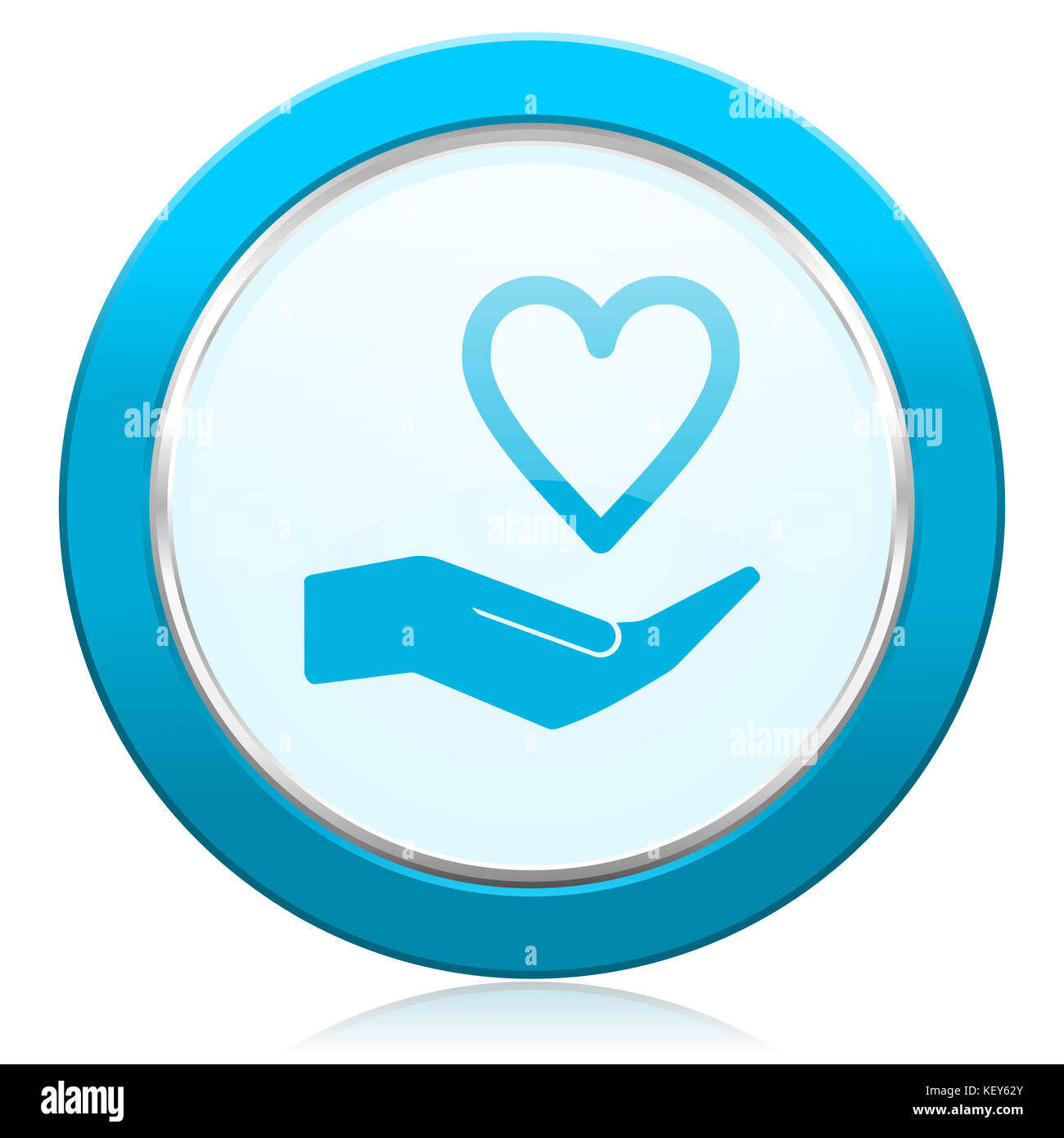 Care love blue chrome silver metallic border web icon. Round button for ...