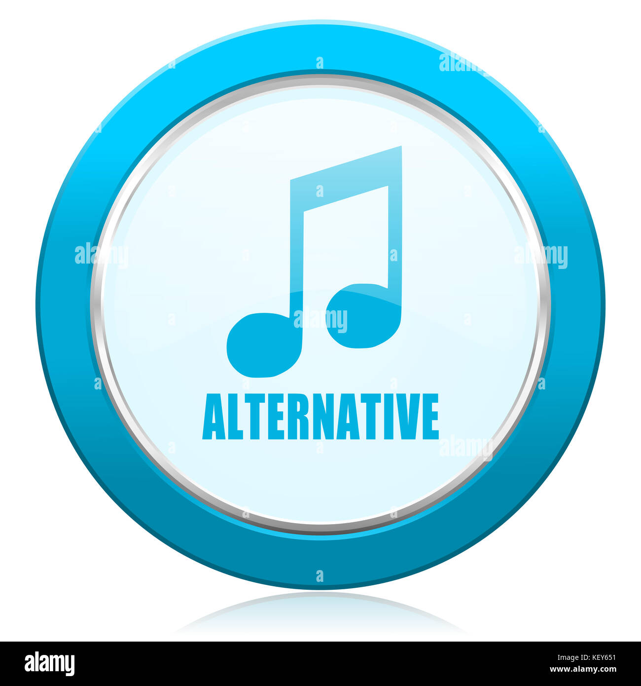Alternative music blue chrome silver metallic border web icon. Round ...