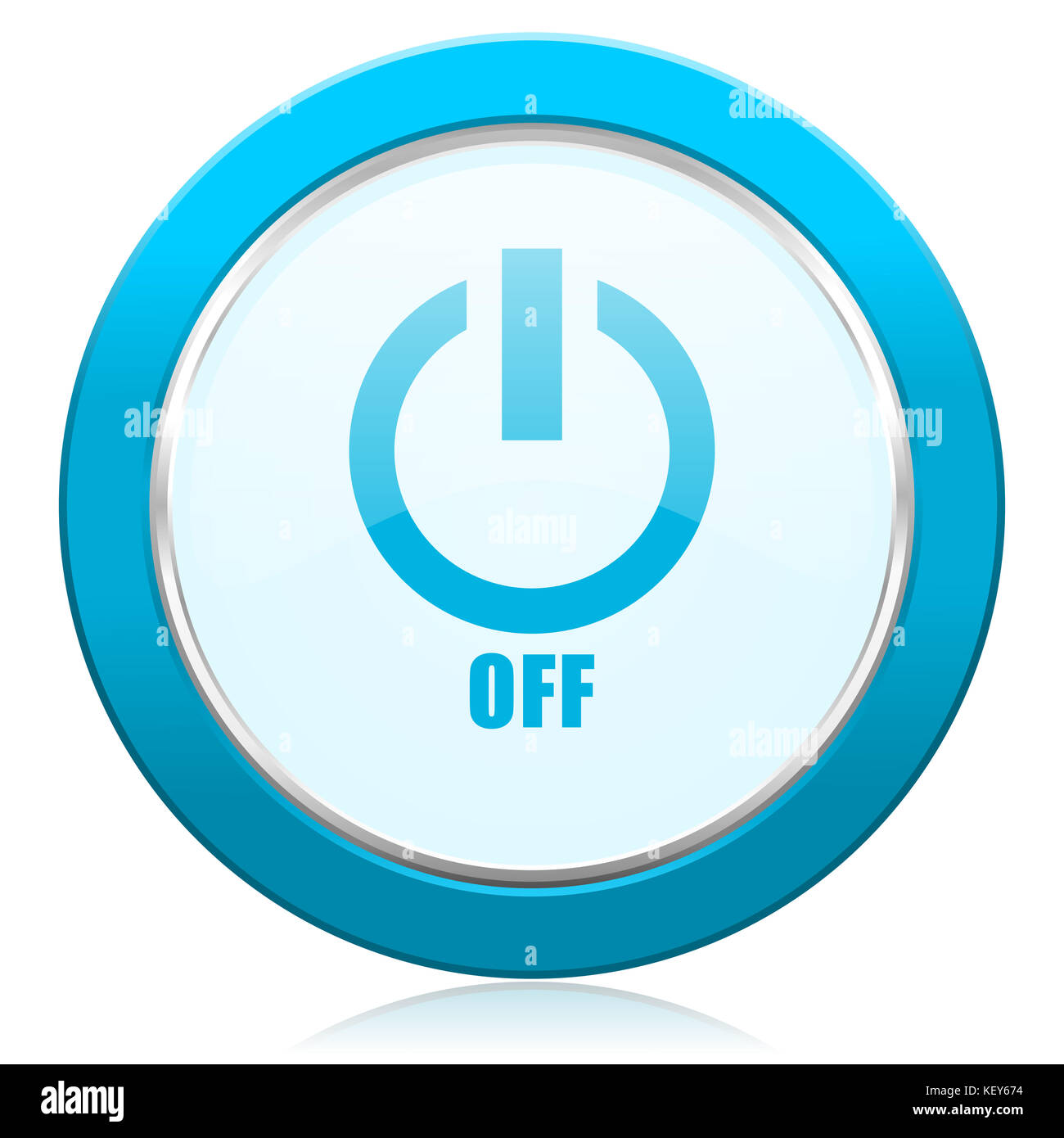 Power off blue chrome silver metallic border web icon. Round button for ...