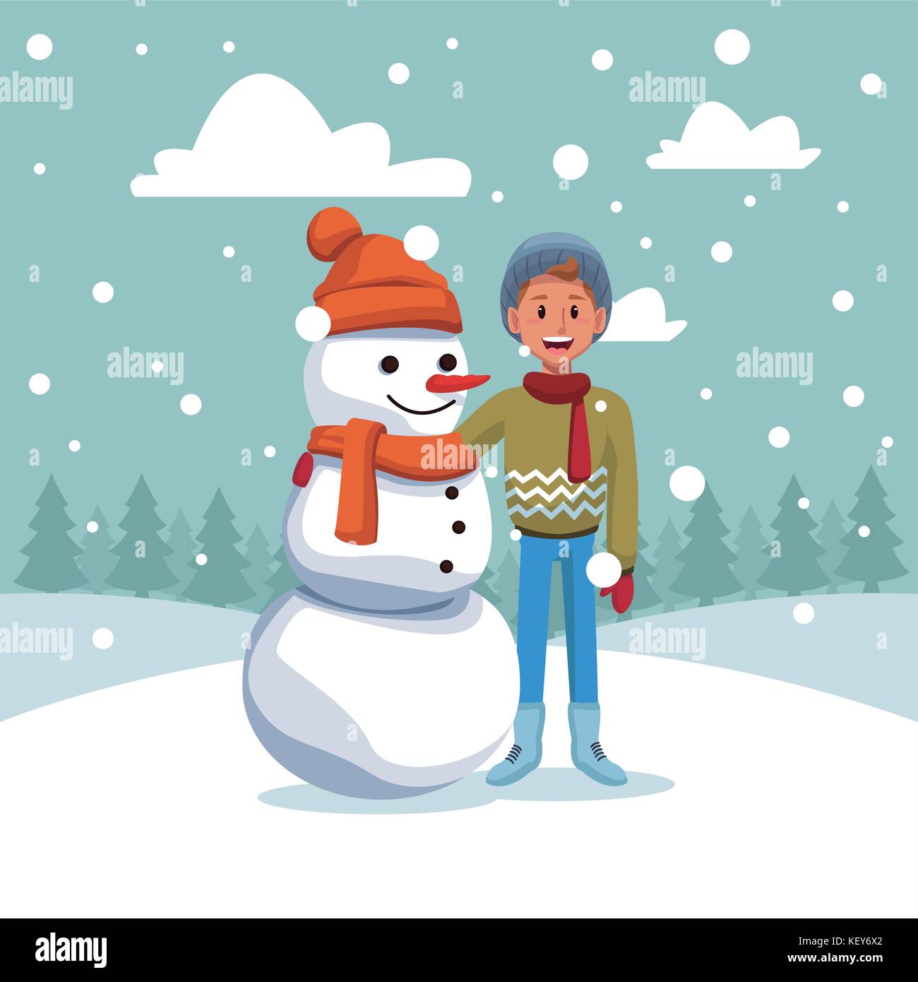 Boy With Snowman Cartoon Stock Vector Image Art Alamy