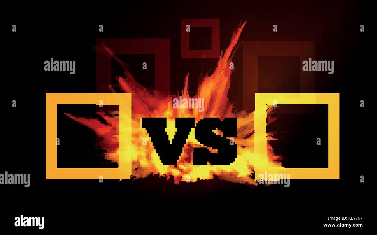 VS comparison of a vector background with a fiery flame on a black background Stock Vector