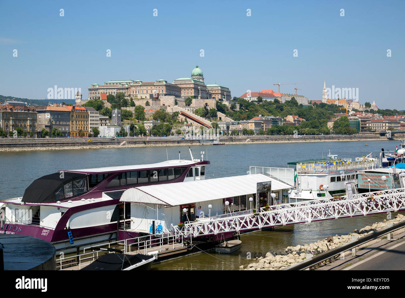 View of the Royal Buda Palace on Castle Hill across the Danube river from the Pest side. Stock Photo