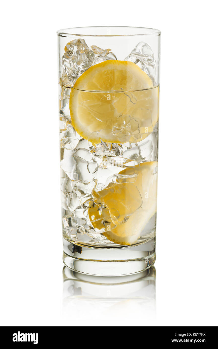 glass full of fresh water with lemon slices, on white background Stock ...