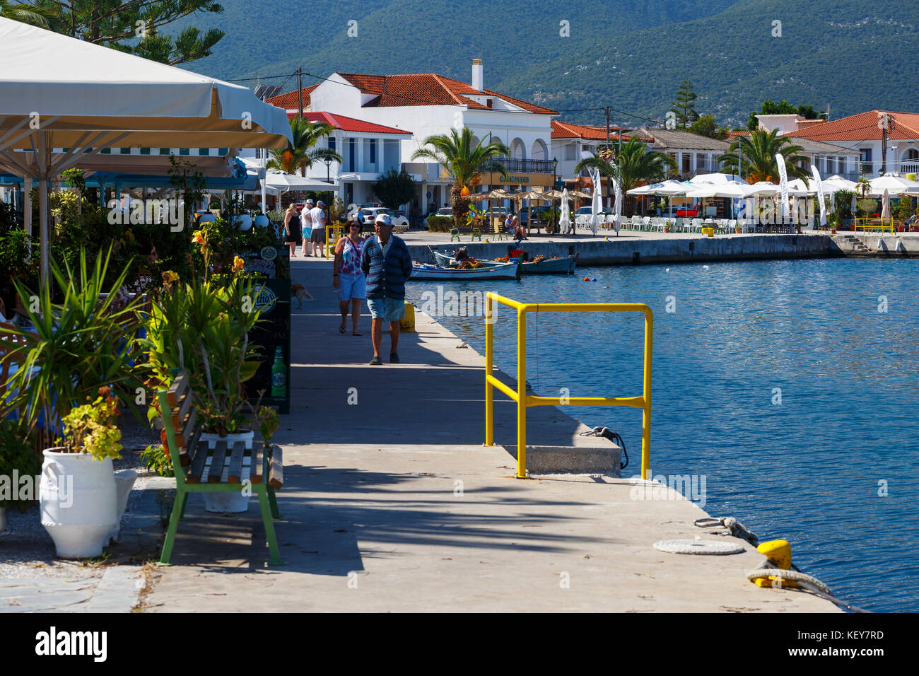 Harbor of the Sami village on Kefalonia island in Greece Stock Photo ...