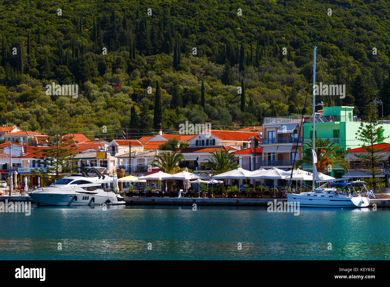 Harbor of the Sami village on Kefalonia island in Greece Stock Photo ...