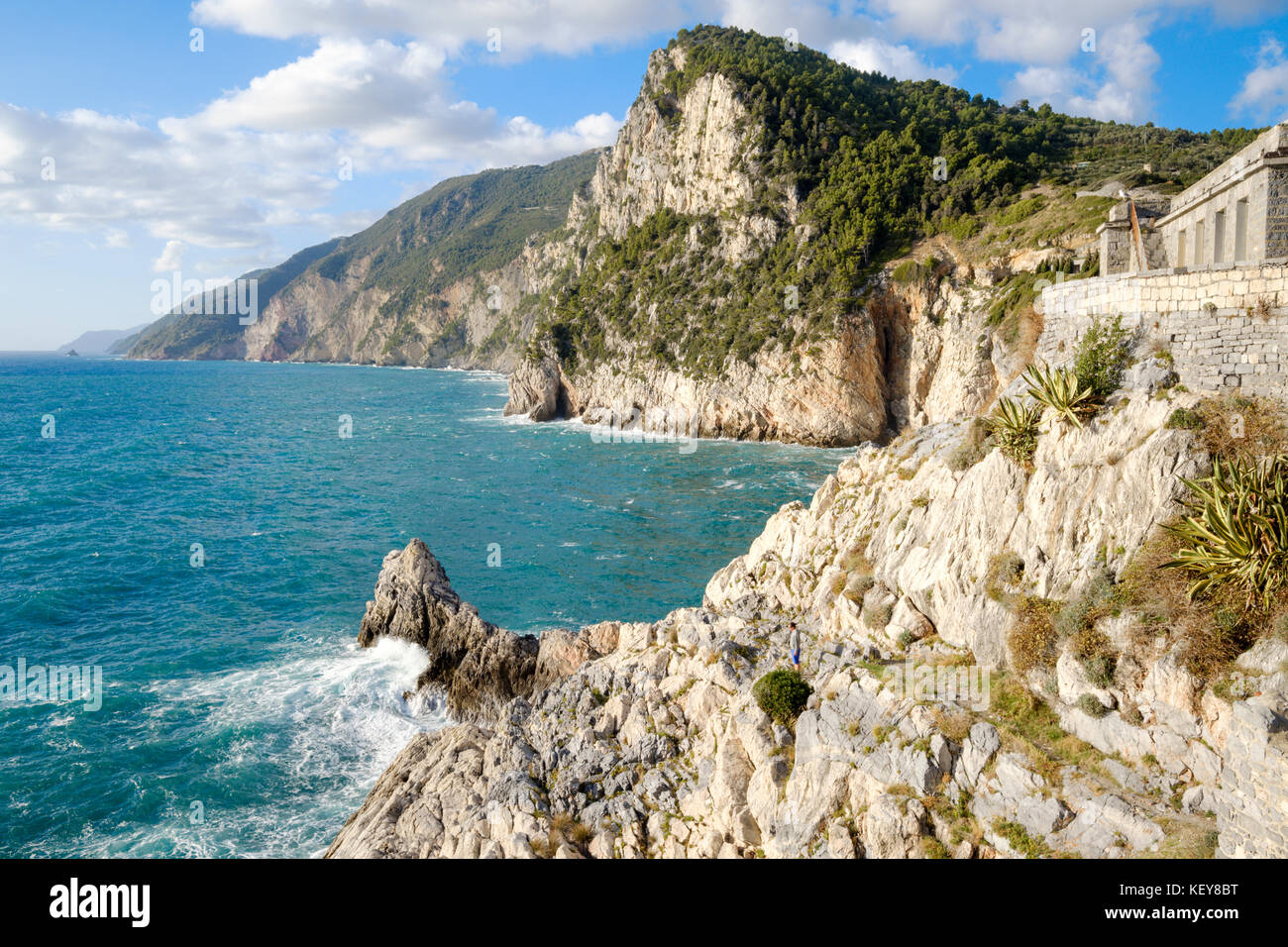 Coastline at Porto Venere from the Byron Grotto, Porto Venere, Liguria, Italy Stock Photo
