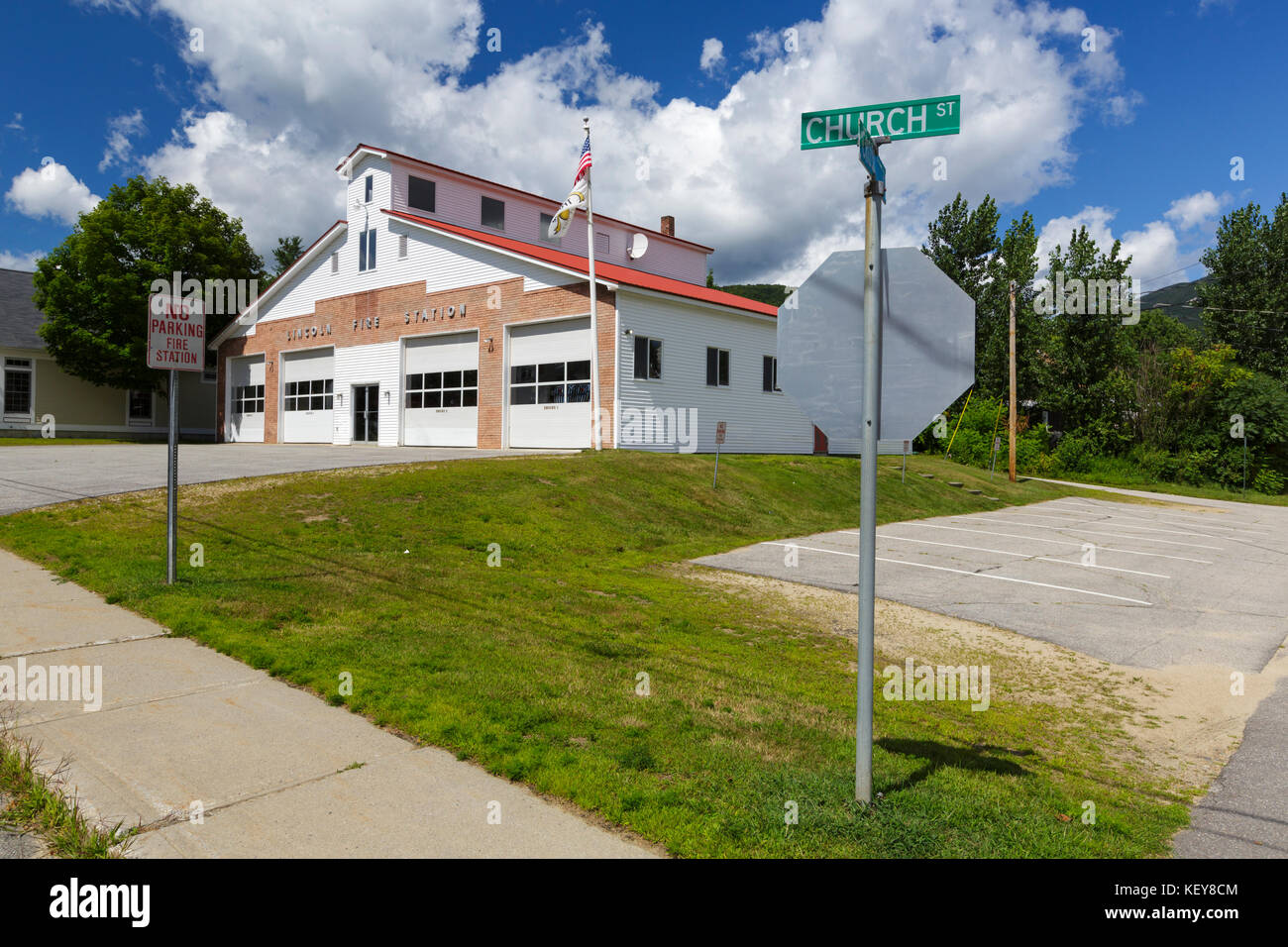 The Fire Station on Church Street in Lincoln, New Hampshire during the