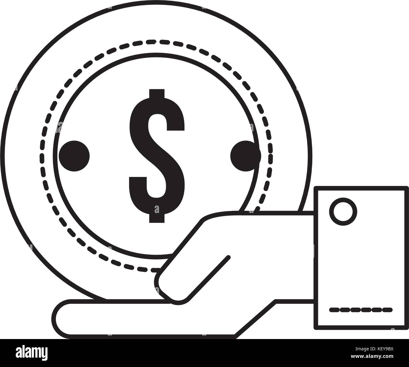 line businessman with coin cash money in the palm hand Stock Vector ...