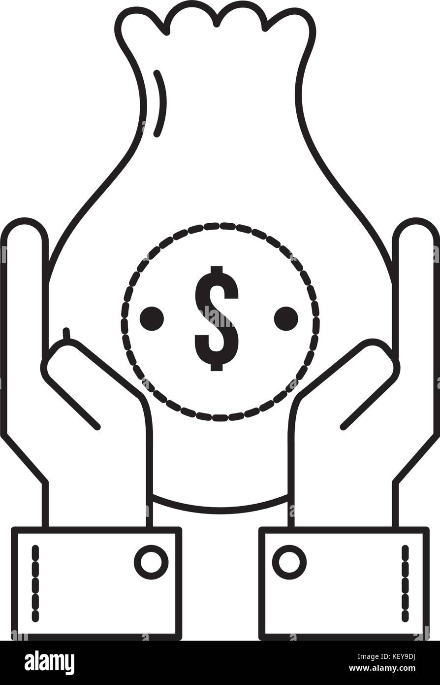 line businessman with bag cash money and hands up Stock Vector Image ...