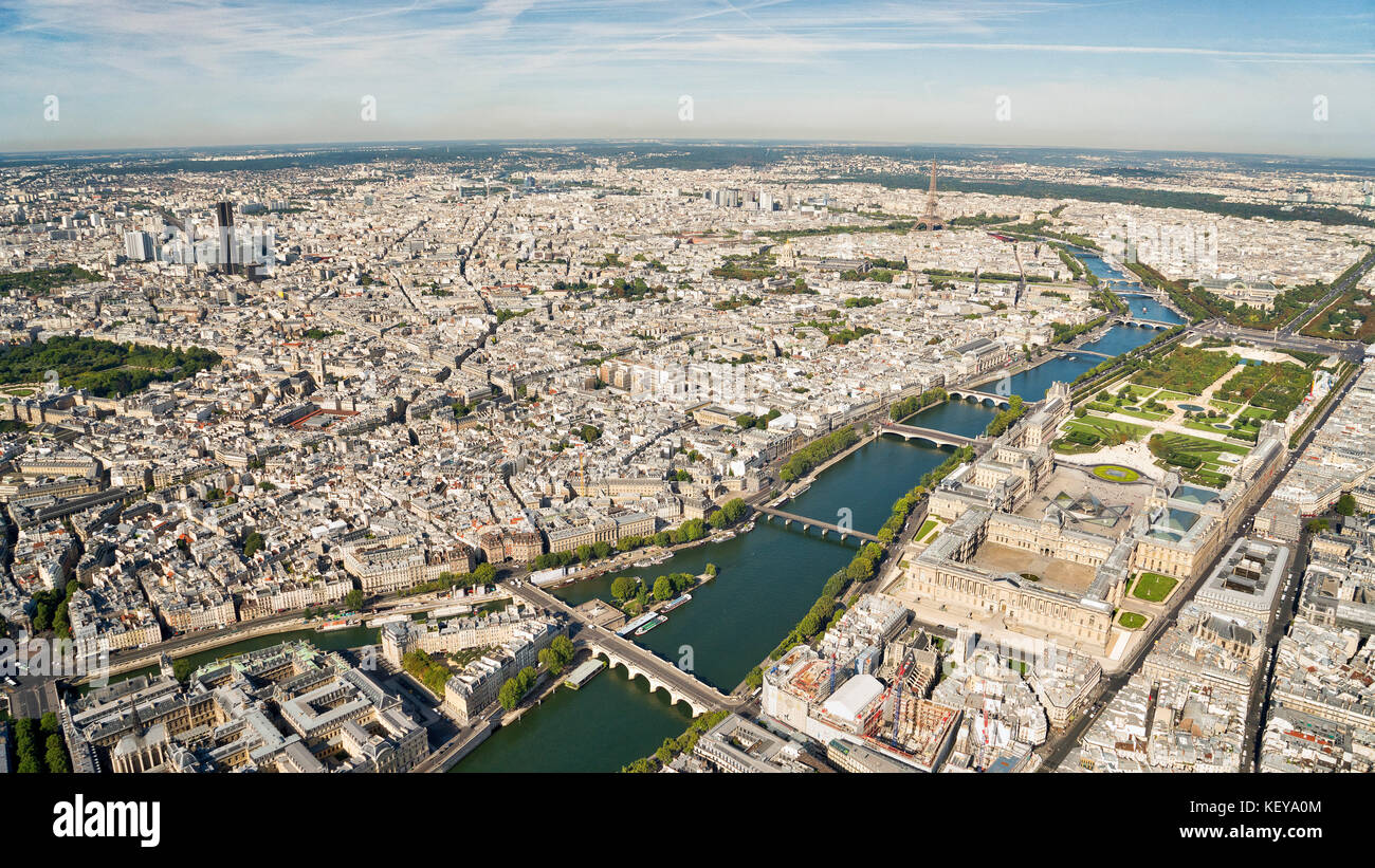Aerial view of Paris, France with on the front the Louvre Stock Photo