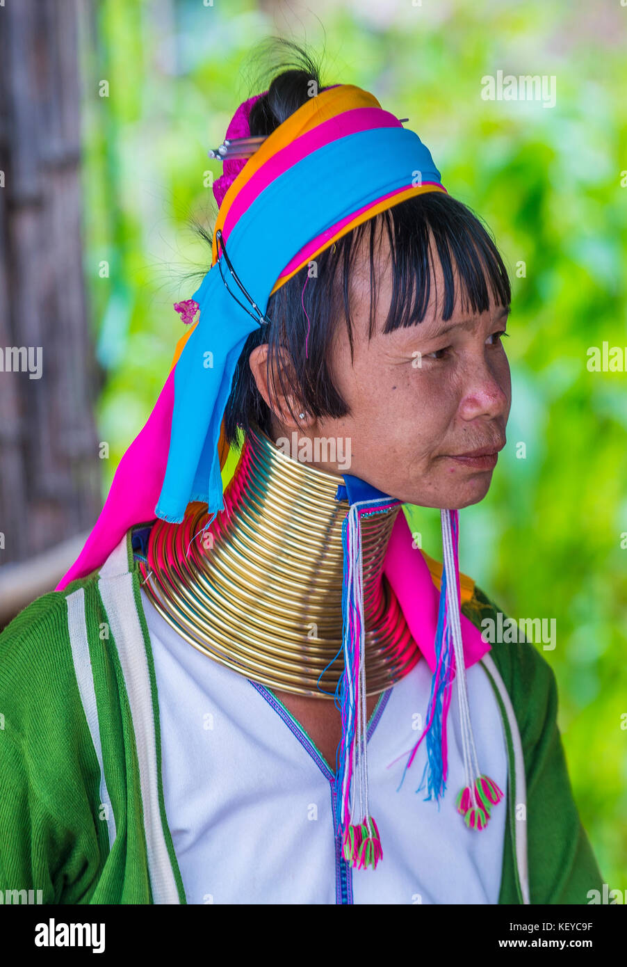 Portrait of Kayan tribe woman in Kayan state Myanmar Stock Photo