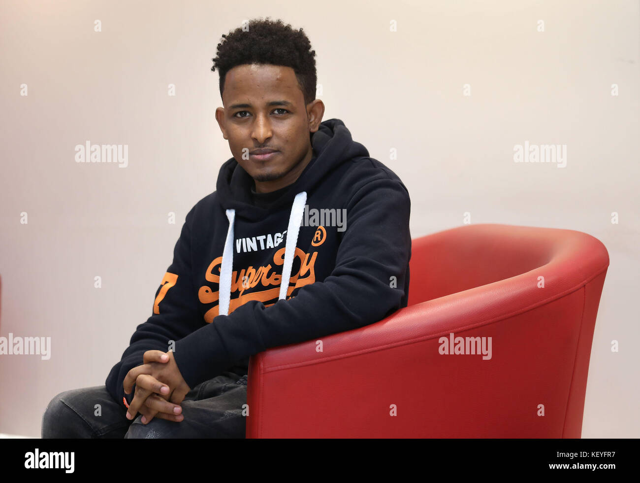Tekle from Eritrea who made the trip across the Channel three-and-a-half years ago aged 16, stowed away in a refrigerated lorry with a friend, and has since been granted asylum in Britain where he is now studying for his A-levels. Stock Photo