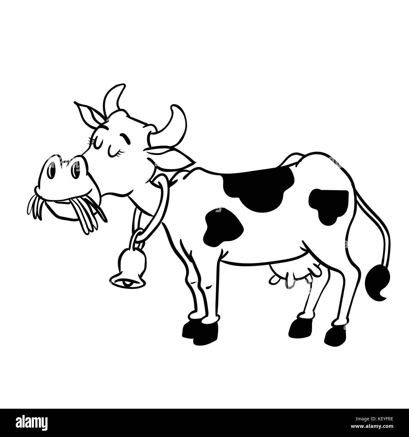 Illustration of Milk Cow Cartoon in sketchy style, For coloring Book in Education concept. Hand drawn vector illustration Stock Vector