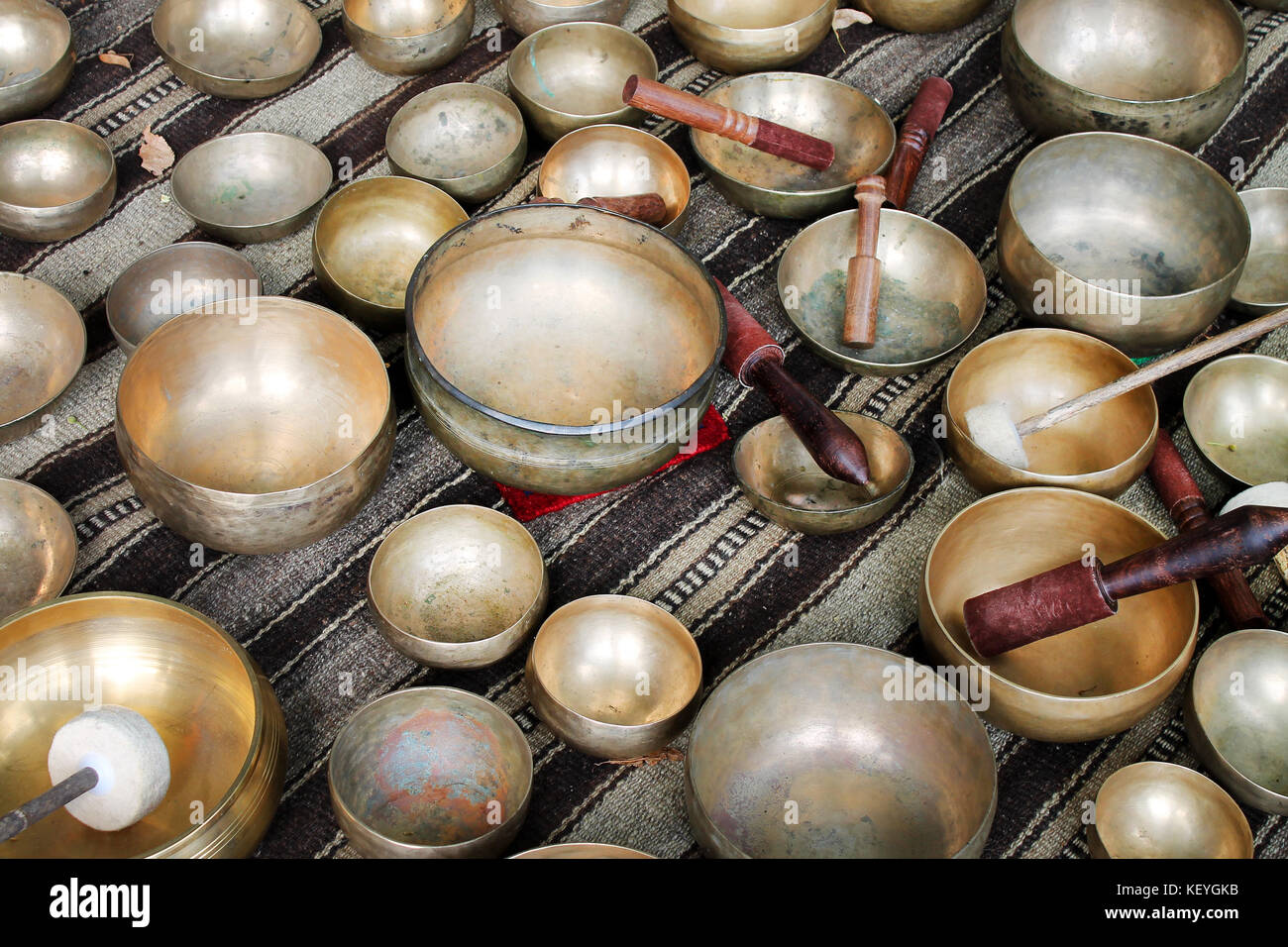 Singing Bowl for sale. Popular souvenier in Nepal, Tibet and India Stock Photo