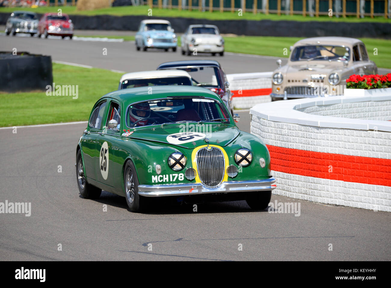 1958 Jaguar MkI owned by Trade Air Ltd driven by Frank Stippler racing in the St Mary's Trophy at Goodwood Revival 2017 Stock Photo