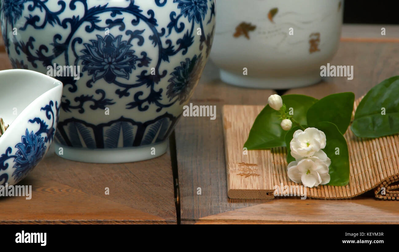 Utensils for the tea ceremony. Closeup table for the tea ceremony