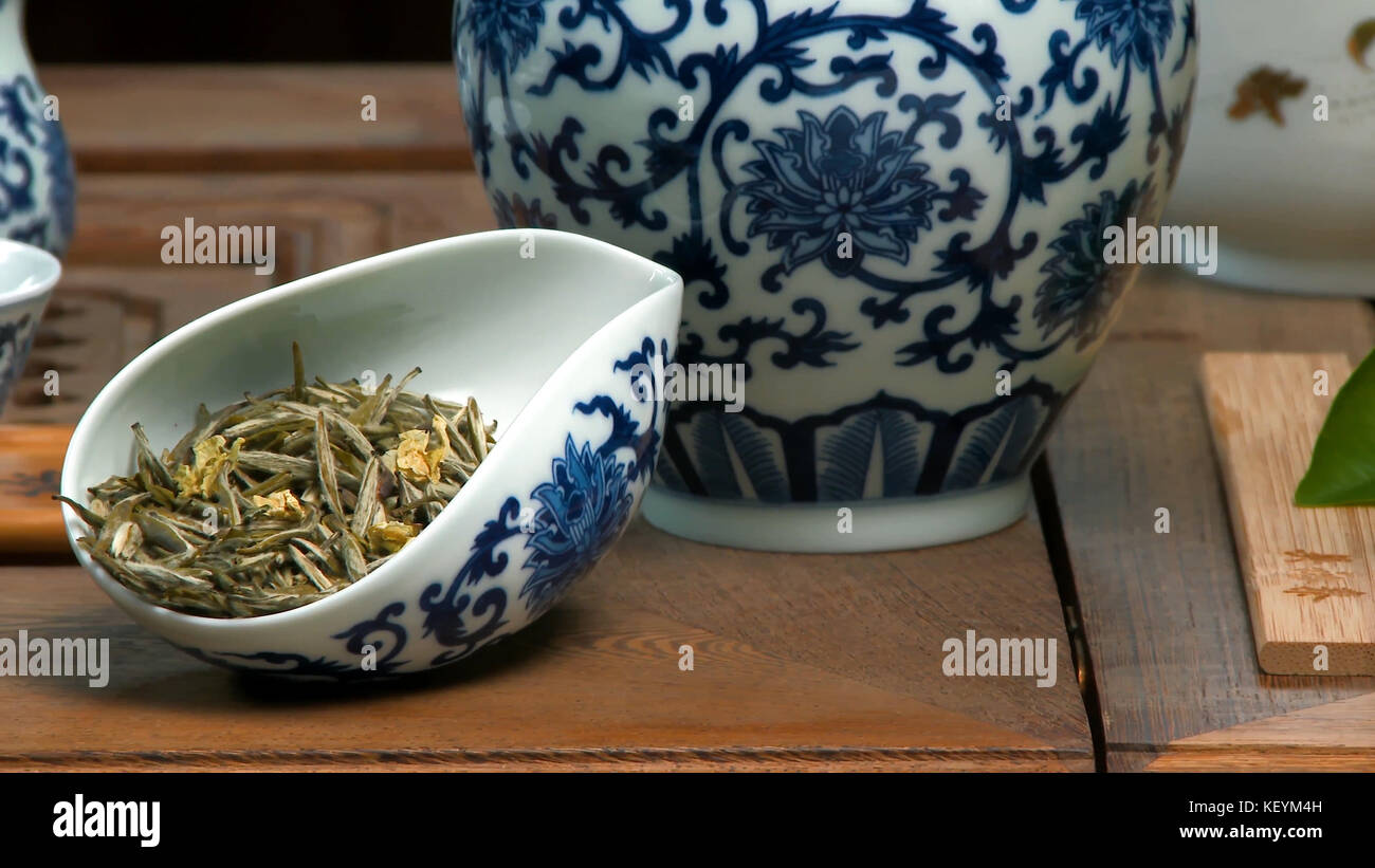 Utensils for the tea ceremony. Closeup table for the tea ceremony, utensils and accessories