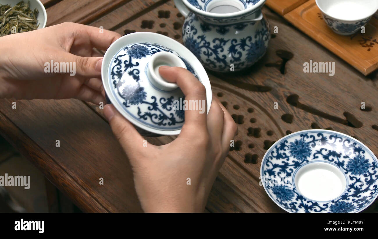 Chinese tea ceremony is performed by tea master. Chinese tea ceremony