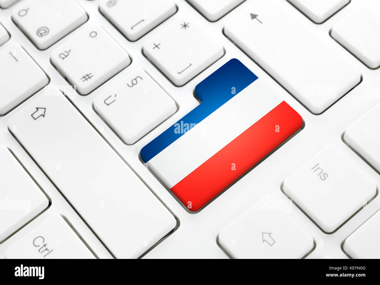 French language or France web concept. National flag enter button or key on white keyboard Stock Photo