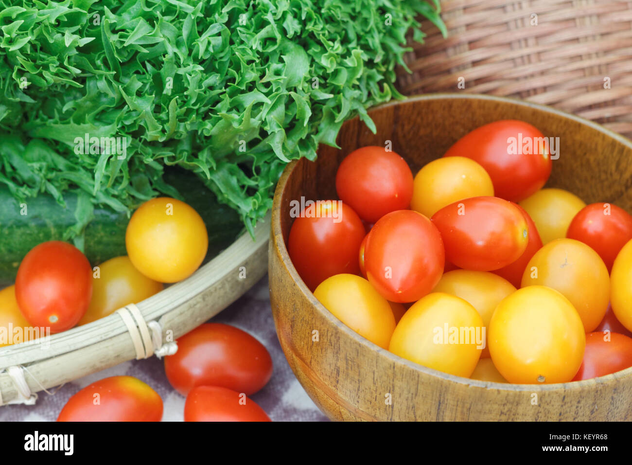 Red and green lollo lettuce,butterhead lettuce,japan cucumber,honey