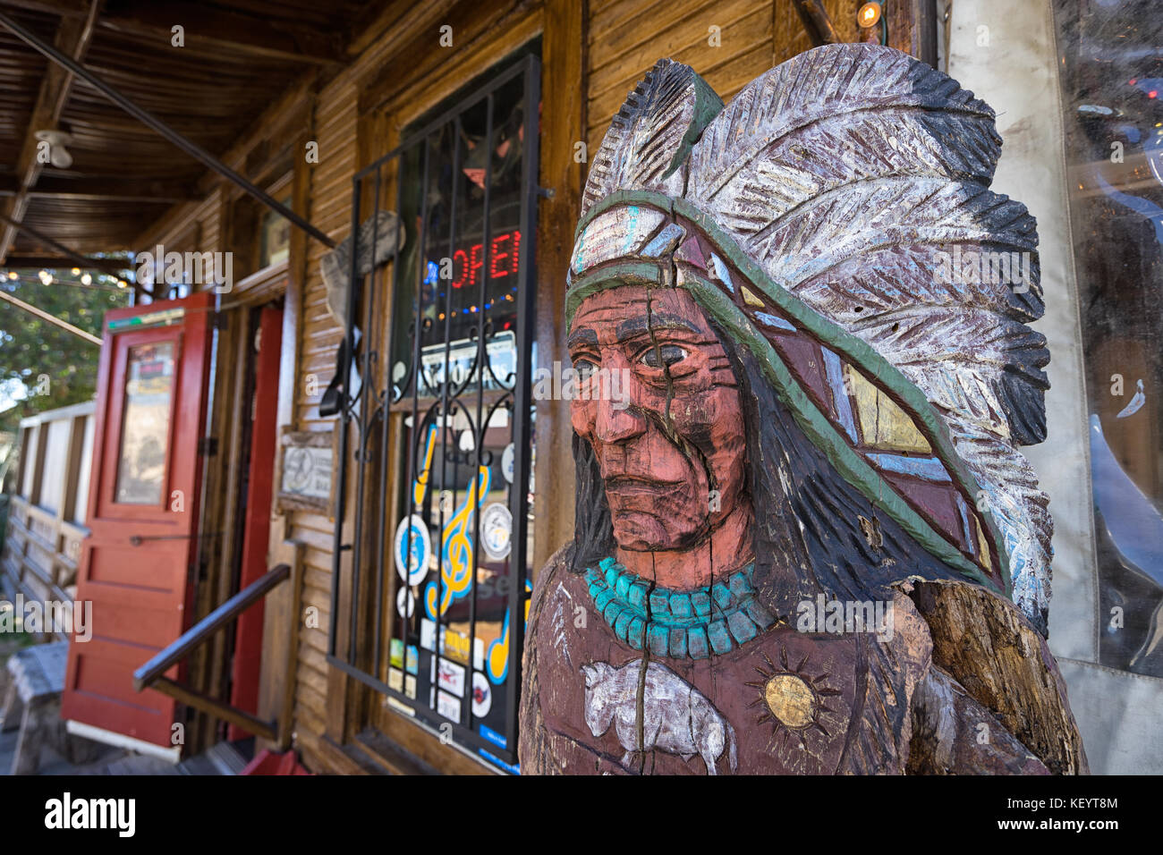 January 7, 2016 Bandera, Texas, USA indigenous statue at the store