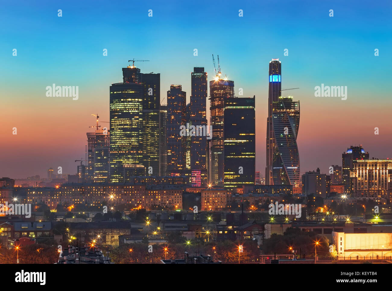 Top view of Moscow city skyline at night Stock Photo