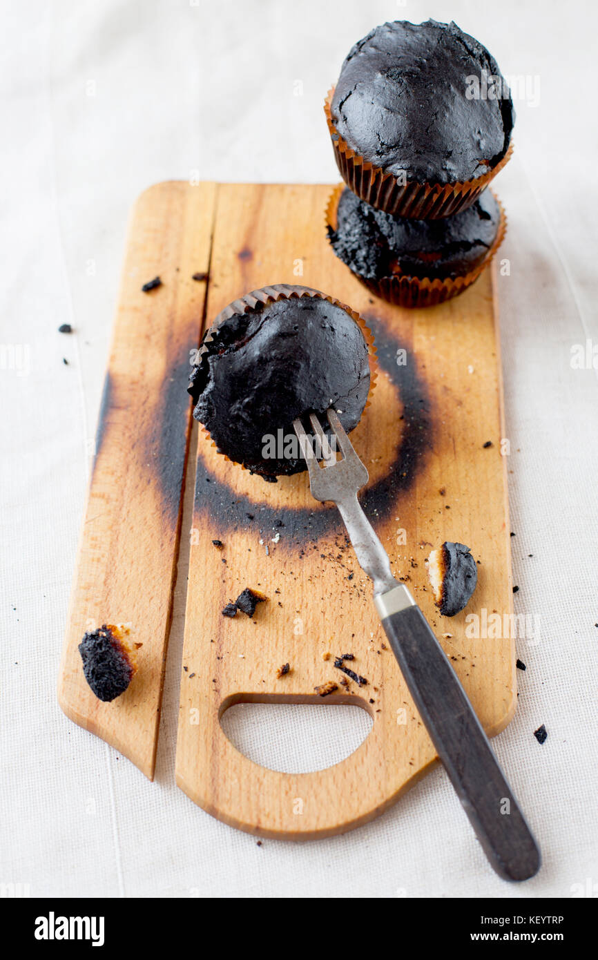 burned muffins black cupcakes, failed baking, catastrophe in the