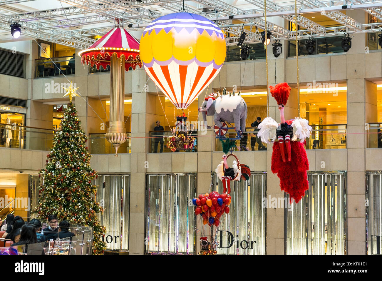 Circus themed Christmas decorations at a luxury shopping centre in Hong Kong SAR Stock Photo