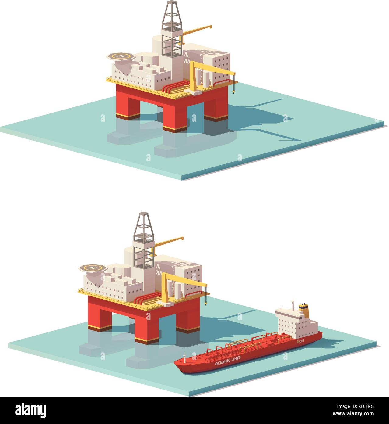 Vector low poly offshore oil rig drilling platform Stock Vector