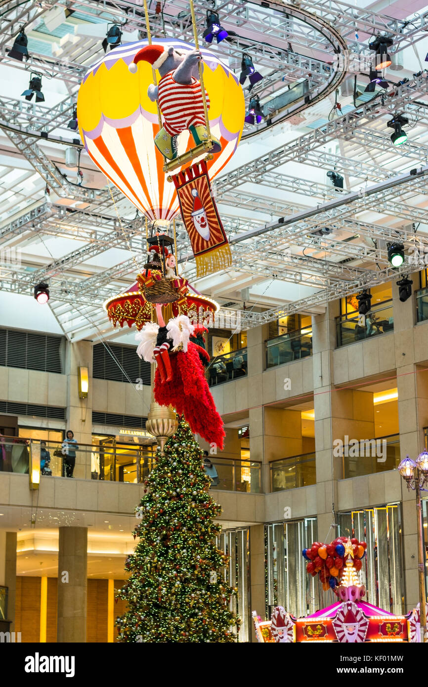 Circus themed Christmas decorations at a luxury shopping centre in Hong Kong SAR Stock Photo