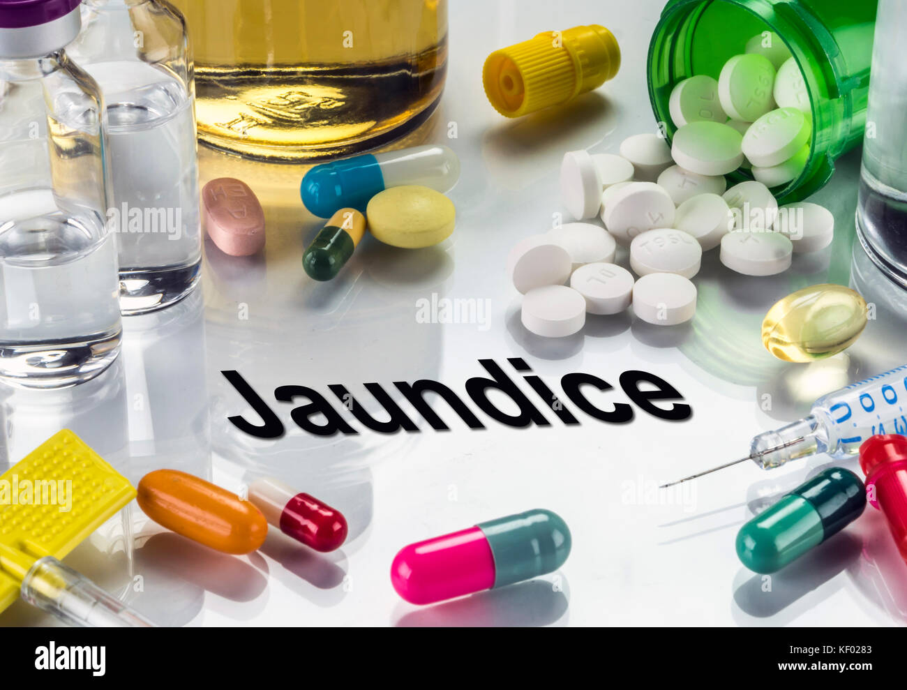 Jaundice, medicines as concept of ordinary treatment, conceptual image Stock Photo